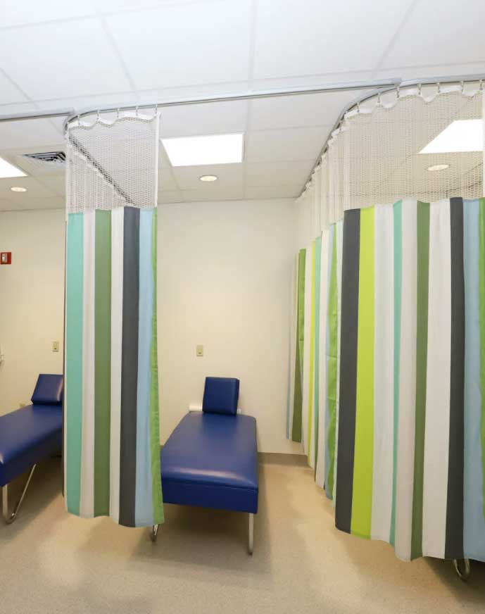 Medical screens with multi-colored striped curtains
