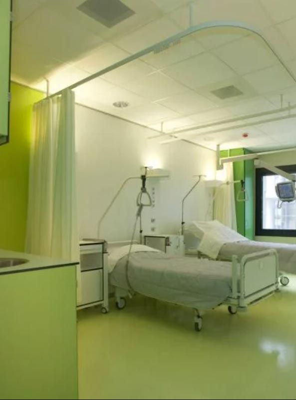 Medical Mactrac bed screen in green hues and tones