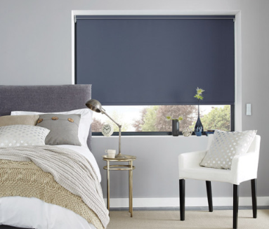 Dark Grey roller blinds in bedroom